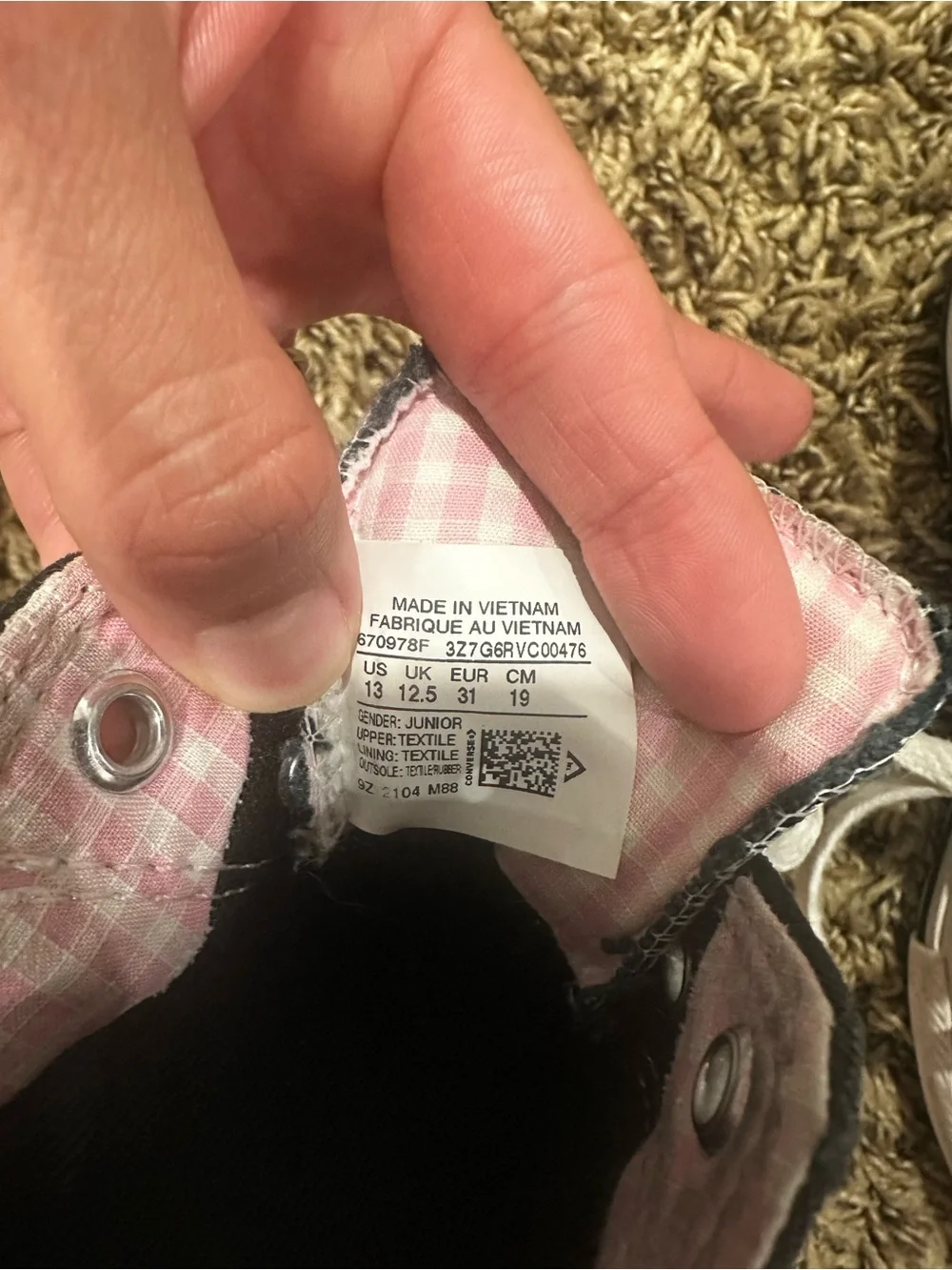 Girl Black Canvas Sneakers with Pink Lining - Classic Lace-Up